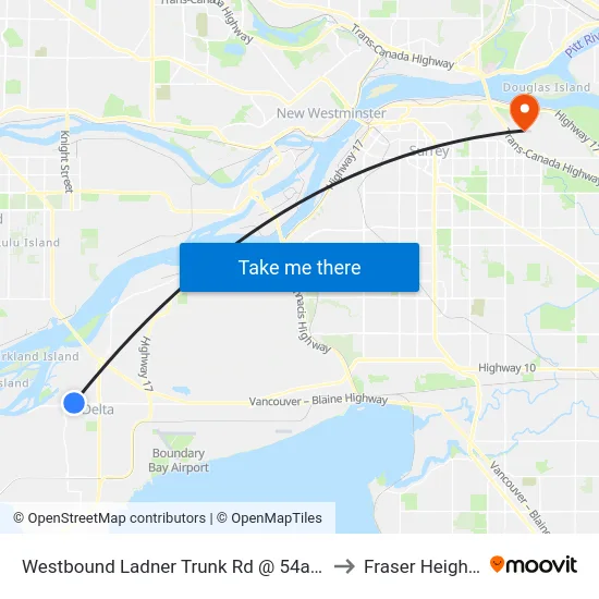 Westbound Ladner Trunk Rd @ 54a St to Fraser Heights map