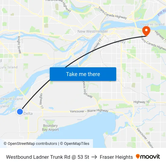Westbound Ladner Trunk Rd @ 53 St to Fraser Heights map