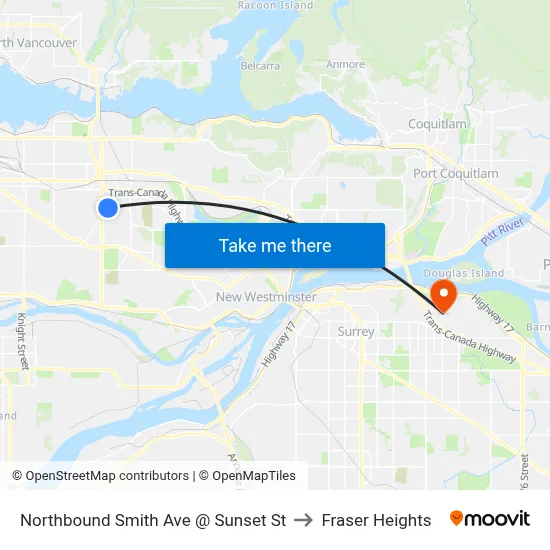 Northbound Smith Ave @ Sunset St to Fraser Heights map