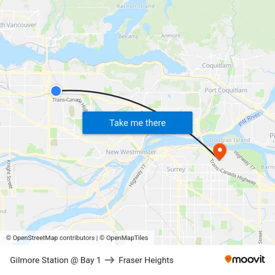 Gilmore Station @ Bay 1 to Fraser Heights map