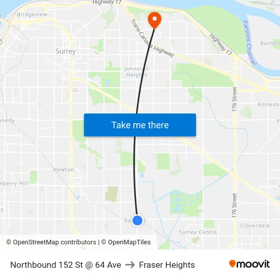 Northbound 152 St @ 64 Ave to Fraser Heights map