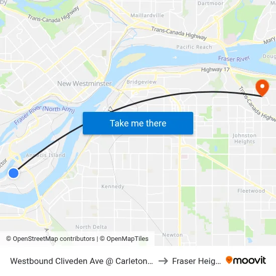 Westbound Cliveden Ave @ Carleton Court to Fraser Heights map