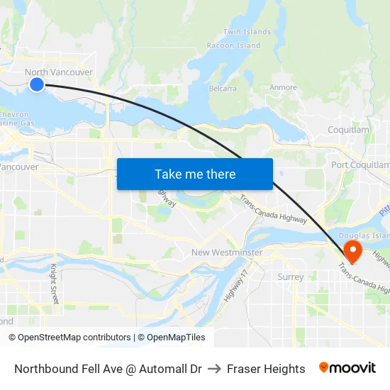Northbound Fell Ave @ Automall Dr to Fraser Heights map