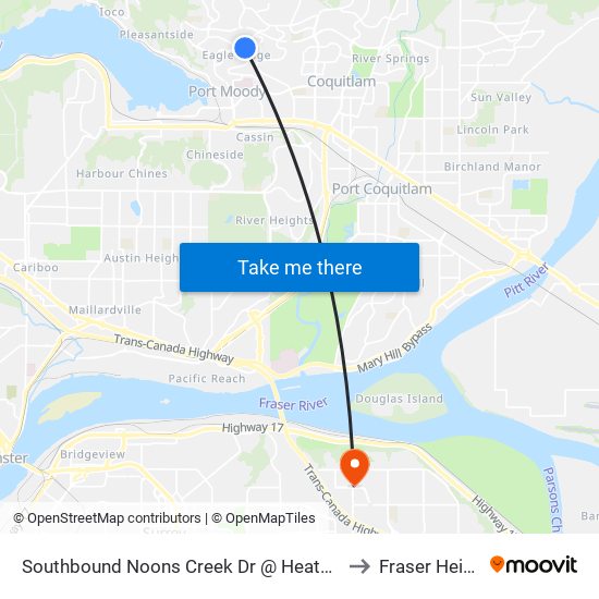 Southbound Noons Creek Dr @ Heather Place to Fraser Heights map