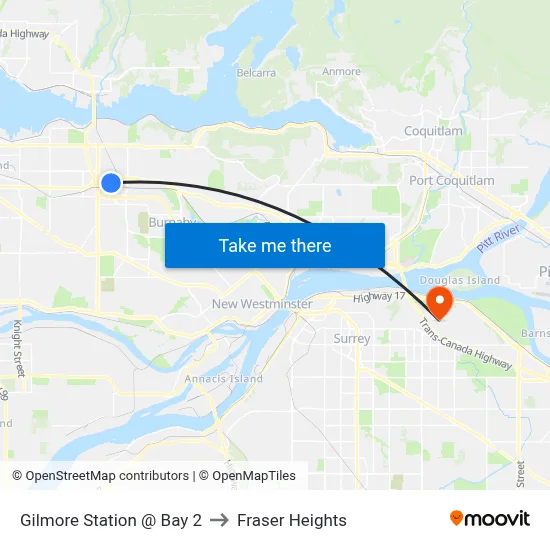 Gilmore Station @ Bay 2 to Fraser Heights map