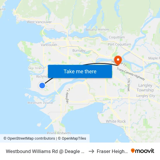 Westbound Williams Rd @ Deagle Rd to Fraser Heights map
