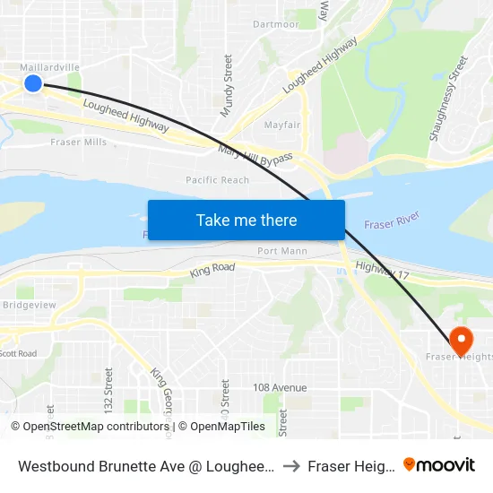Westbound Brunette Ave @ Lougheed Hwy to Fraser Heights map