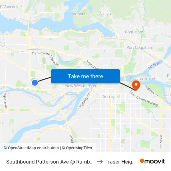 Southbound Patterson Ave @ Rumble St to Fraser Heights map