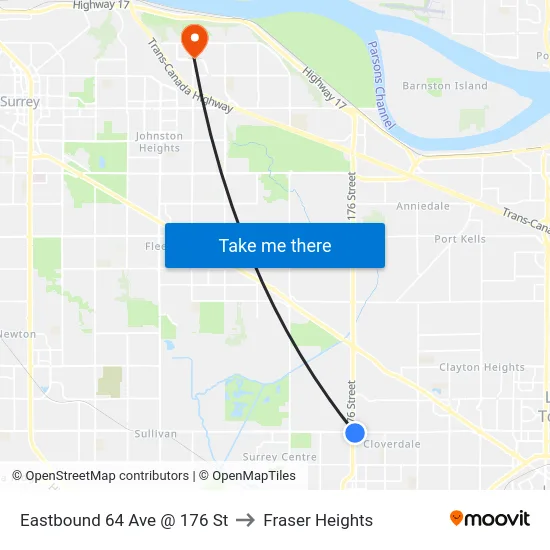 Eastbound 64 Ave @ 176 St to Fraser Heights map