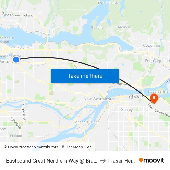 Eastbound Great Northern Way @ Brunswick St to Fraser Heights map