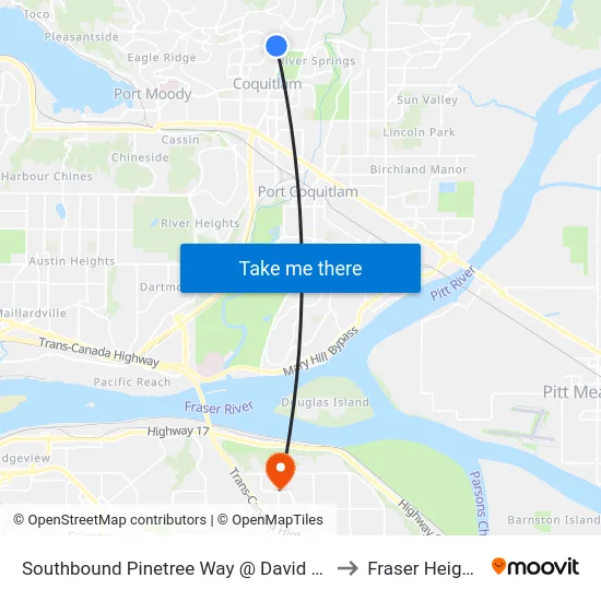 Southbound Pinetree Way @ David Ave to Fraser Heights map