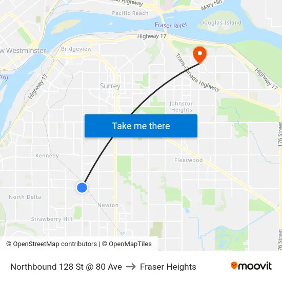 Northbound 128 St @ 80 Ave to Fraser Heights map