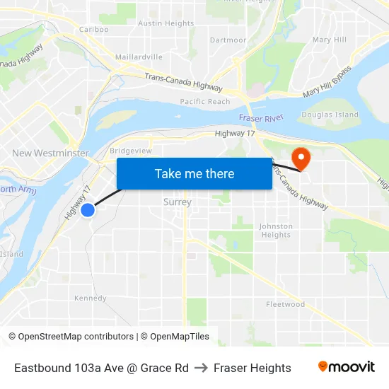 Eastbound 103a Ave @ Grace Rd to Fraser Heights map