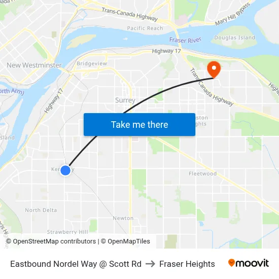 Eastbound Nordel Way @ Scott Rd to Fraser Heights map