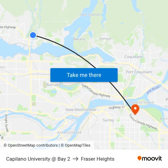 Capilano University @ Bay 2 to Fraser Heights map
