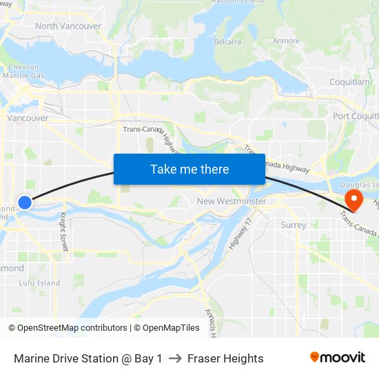 Marine Drive Station @ Bay 1 to Fraser Heights map