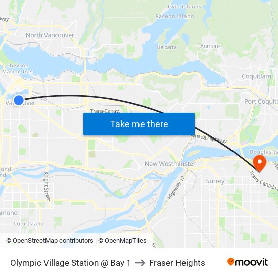 Olympic Village Station @ Bay 1 to Fraser Heights map