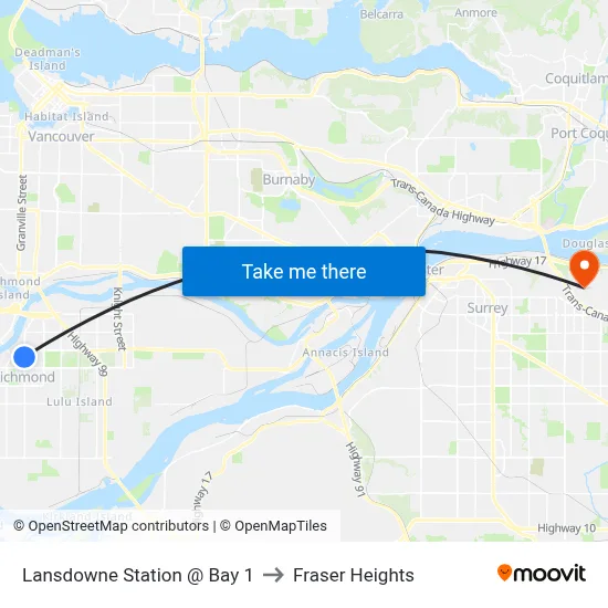 Lansdowne Station @ Bay 1 to Fraser Heights map