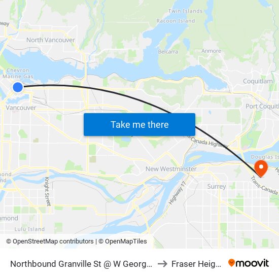 Northbound Granville St @ W Georgia St to Fraser Heights map