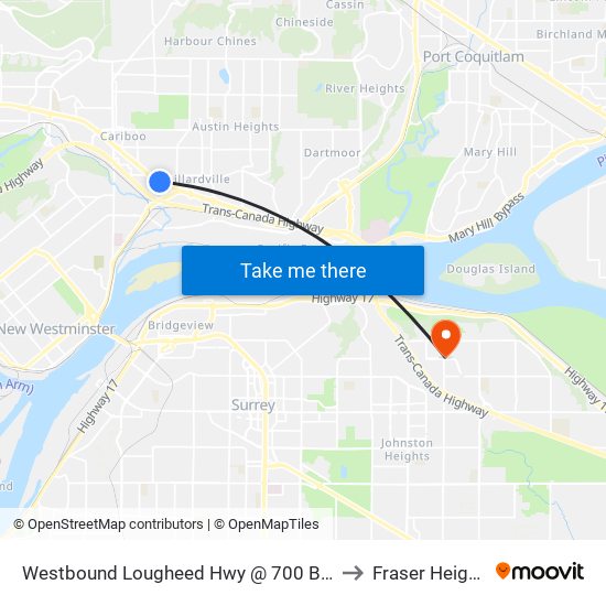 Westbound Lougheed Hwy @ 700 Block to Fraser Heights map