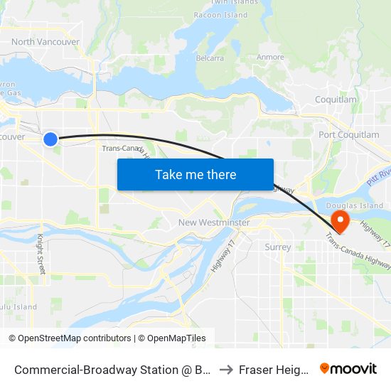 Commercial-Broadway Station @ Bay 5 to Fraser Heights map