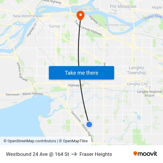 Westbound 24 Ave @ 164 St to Fraser Heights map