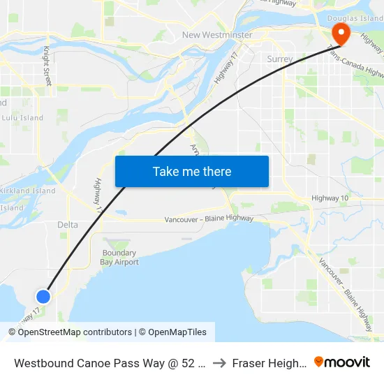 Westbound Canoe Pass Way @ 52 St to Fraser Heights map