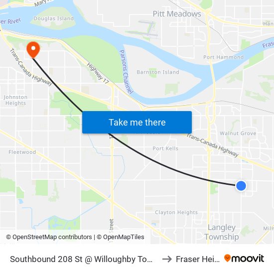 Southbound 208 St @ Willoughby Town Centre Dr to Fraser Heights map