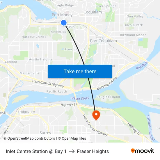 Inlet Centre Station @ Bay 1 to Fraser Heights map