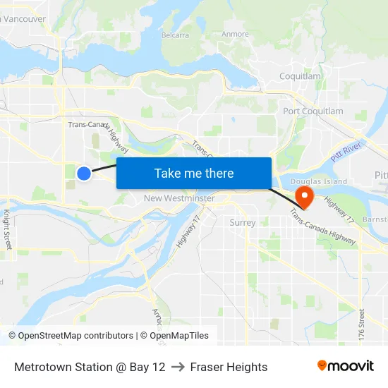 Metrotown Station @ Bay 12 to Fraser Heights map