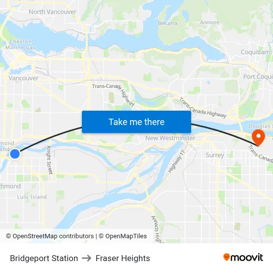Bridgeport Station to Fraser Heights map