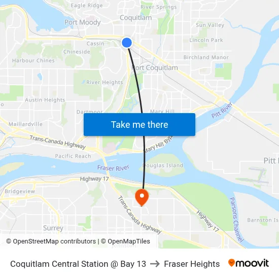 Coquitlam Central Station @ Bay 13 to Fraser Heights map