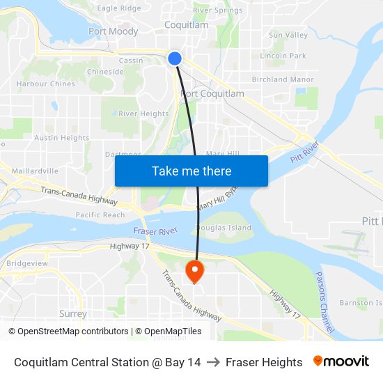 Coquitlam Central Station @ Bay 14 to Fraser Heights map