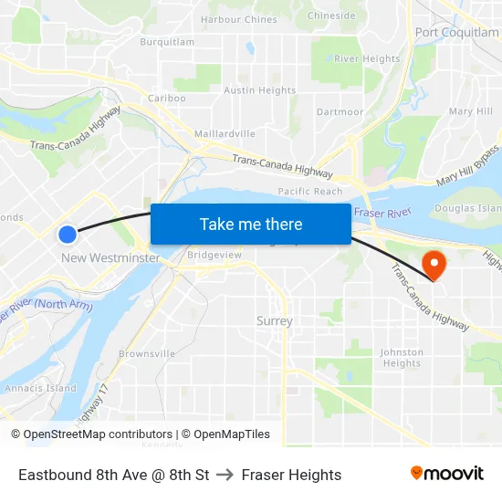 Eastbound 8th Ave @ 8th St to Fraser Heights map
