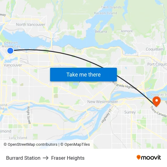 Burrard Station to Fraser Heights map