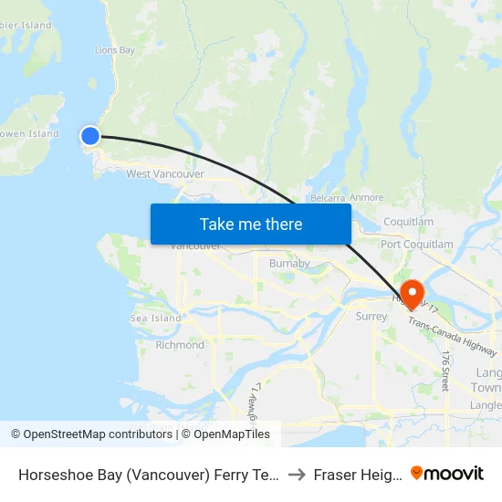 Horseshoe Bay (Vancouver) Ferry Terminal to Fraser Heights map