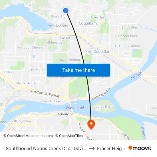 Southbound Noons Creek Dr @ David Ave to Fraser Heights map