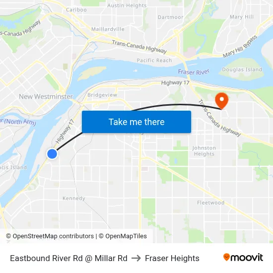 Eastbound River Rd @ Millar Rd to Fraser Heights map