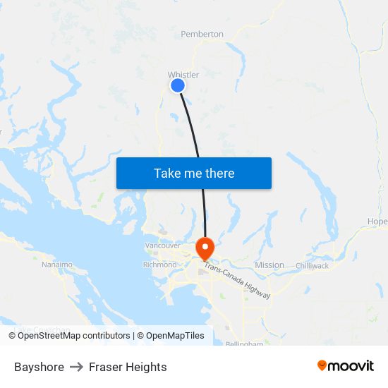 Bayshore to Fraser Heights map