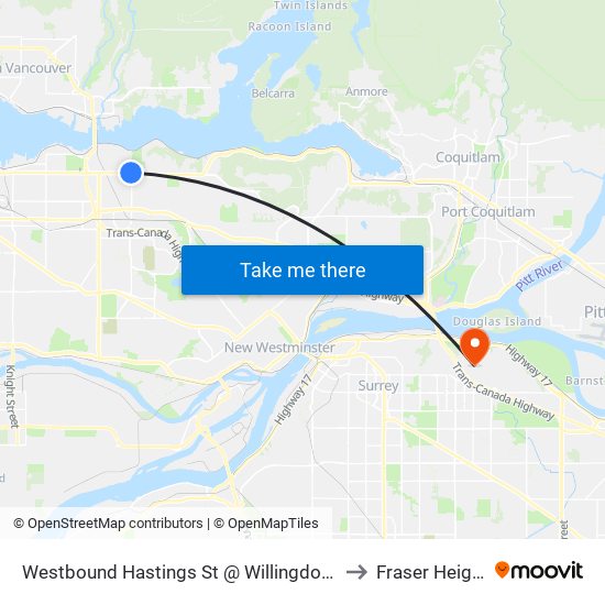 Westbound Hastings St @ Willingdon Ave- to Fraser Heights map
