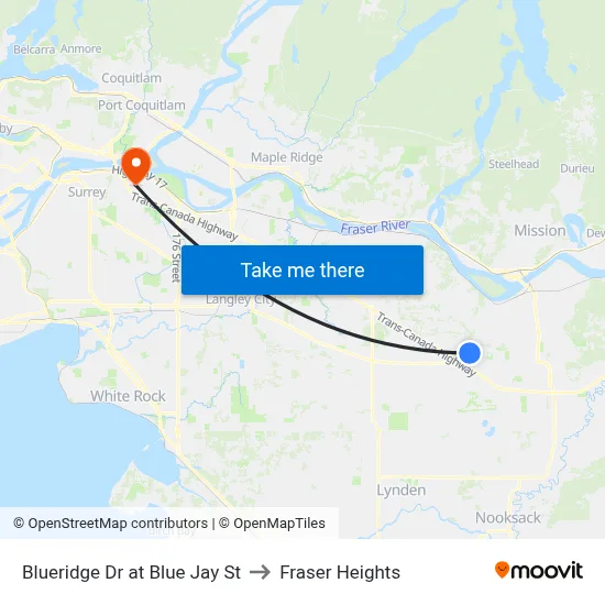 Blueridge Dr at Blue Jay St to Fraser Heights map