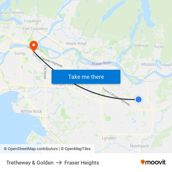 Trethewey & Golden to Fraser Heights map