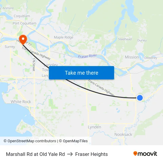 Marshall Rd at Old Yale Rd to Fraser Heights map