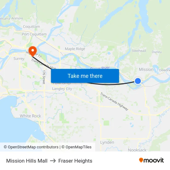 Mission Hills Mall to Fraser Heights map