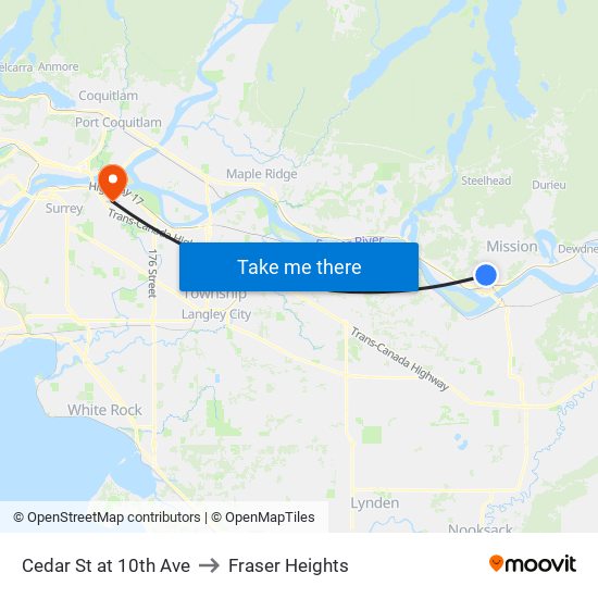 Cedar & 10 Av to Fraser Heights map