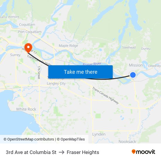 3 Av & Columbia to Fraser Heights map
