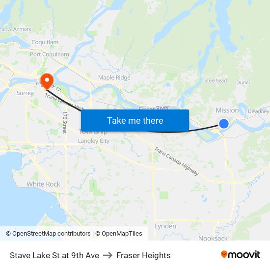 Stave Lake St at 9th Ave to Fraser Heights map