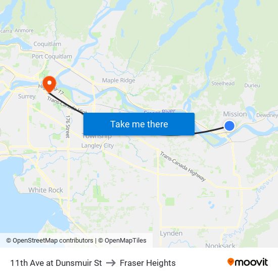 11 Av & Dunsmuir to Fraser Heights map