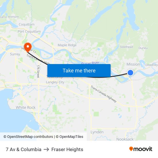 7 Av & Columbia to Fraser Heights map