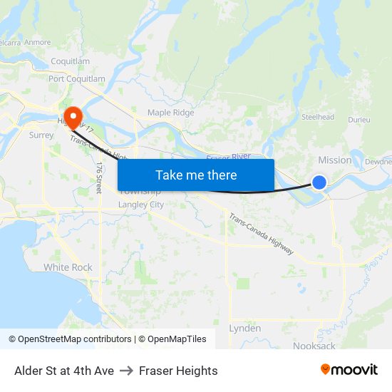 Alder & 4 Av to Fraser Heights map